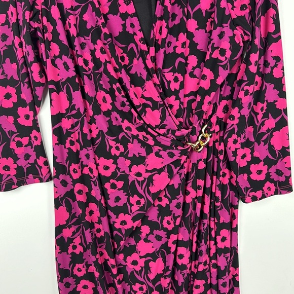ANNE KLEIN Sz XL Faux Wrap Dress purple red pink Floral Long Sleeve Stretch NWOT - Picture 5 of 10